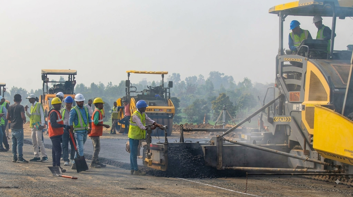 Road construction machinery on site